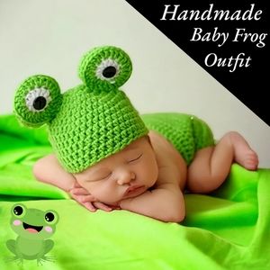 NWT Handmade 'Deep Magic' Crochet Cotton Baby Frog Outfit Size: 0-3 Months